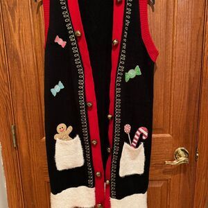 Unique vintage 90s Medium sleeveless holiday Jumper sweater vest bells pockets